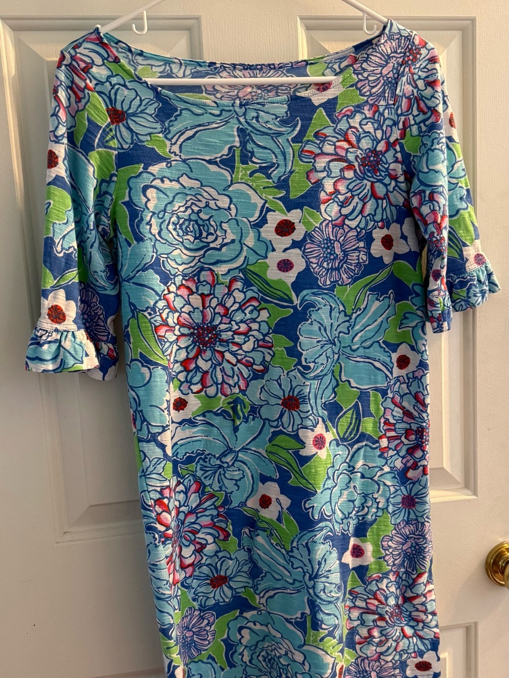 Lilly Pulitzer Blue Floral Mini Dress with Blue, Pink & Green Accents Medium